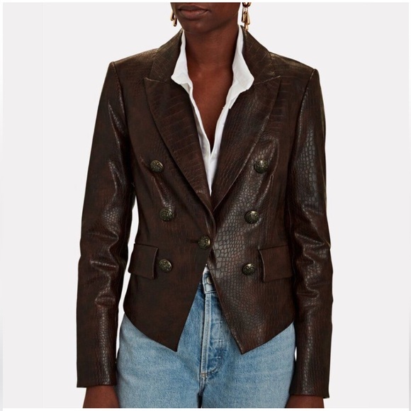 Veronica Beard Cooke Dickey Blazer in Brown Faux Crocodile Vegan Leather Size 2 - Picture 5 of 16